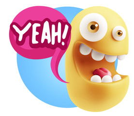 3d Illustration Laughing Character Emoji Expression saying Yeah