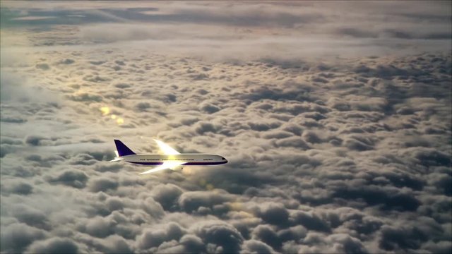 Airplane flight over the clouds