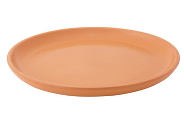 Clay saucer isolated on white.