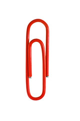 Red paperclip isolated on white background