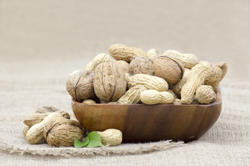 walnuts and peanuts in a bowl