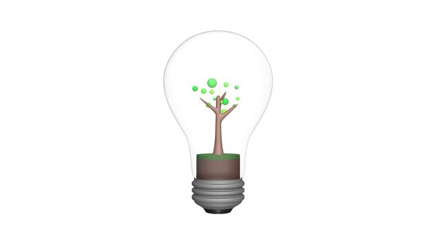 3d green tree growing in a light bulb