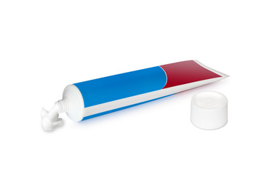 Tube of red-blue color on a white background