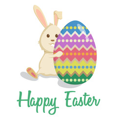 Happy Easter Bunny Hug an Egg With Colorful on White Background