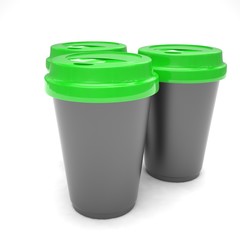Three paper coffee cups. 3d rendering.