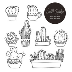 Small plants and Cactus hand doodle