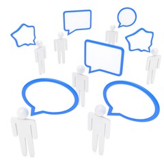 people with talk bubbles isolated over a white background. 3d rendering.