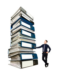 Businessman and a stack of office folders, concept