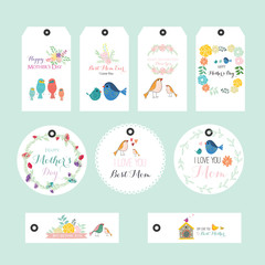 Vector illustration of floral tags. Set of flowers arranged un a shape design for Thank you tags, wedding tags, birthday tags, label, printable