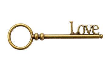Close up Key vintage and LOVE text on isolate with clipping path