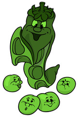 Green Pea And Beans - Colored Cartoon Illustration, Vector