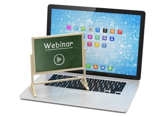 Laptop with chalkboard, webinar, online education concept. 3d rendering.