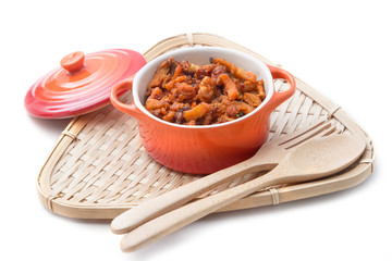Stir fried crispy pork  with red curry paste