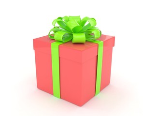 gift box with bows isolated on white. 3d rendering.
