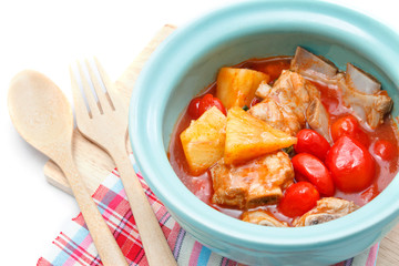 Fried Stir Sweet and sour sauce with Vegetable and Pork ribs