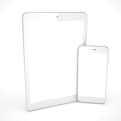 Tablet and smartphone on a white. 3d rendering.