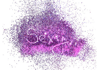 Word Sexy of purple glitter on white background