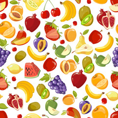 Seamless vector summer juicy fruit and berries exotic cocktail. Endless summer fruit and sweet vitamin fruit pattern illustration