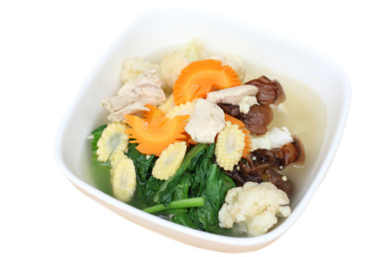 Cap Cay soup on white background