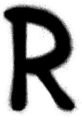 sprayed R font graffiti in black over white