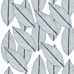 Vector pattern with tribal leaf. Tribal forest pattern. Nature backdrop, repeated background. Can be used as adult coloring book, coloring page. Foliage