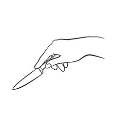 Woman hand holding knife. Kitchen tools. Outline cooking gesture. Cooking hand isolated on white background.