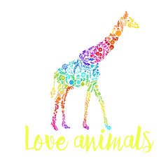 vector card with an african giraffe. cute floral giraffe. summer composition