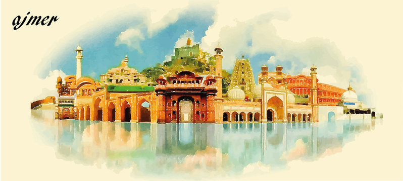 AJMER city water color panoramic vector illustration