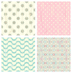 Collection of four retro different vector seamless patterns