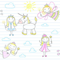 Seamless background with happy fairies