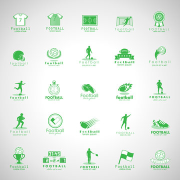Football Icon Set - Isolated On Gray Background. Vector Illustration, Graphic Design
