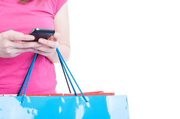 Young customer sending a message on phone in close-up