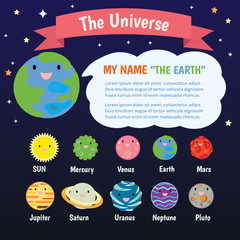The universe kids, Infographics ,Solar system, Planets comparison, Sun and Moon , Galaxies Classification,Kids space learning,Full vector