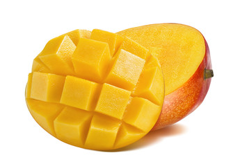 Mango banana pieces 2 isolated on white background as package design element