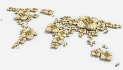 Mappa 3D Terra con forme geometriche e materiali diversi