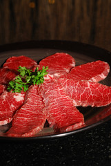 Premium raw japanese kobe beef sliced