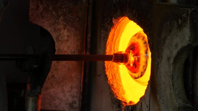Glassworks glass manufacturing process - glass in the furnace closeup