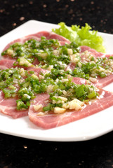 Premium raw japanese Pork sliced on plate