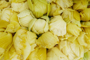 Pickled white cabbage background.
