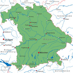 Bundesland Bayern - Landkarte (Grün/ Weiß)