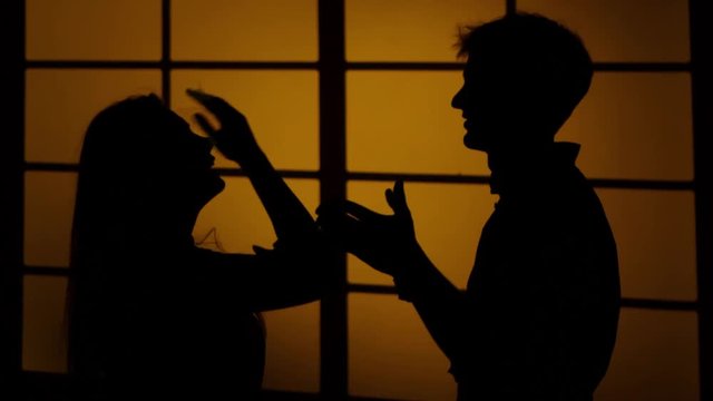 Disagreement between two people. Relationships. Silhouette. Close up