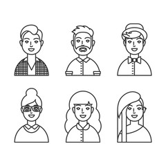 Line style vector avatars, female and male characters