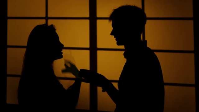 Couple arguing at home. Silhouette. Close up