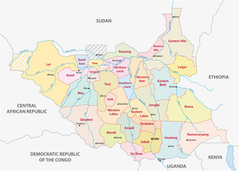vector administrative and political map of the Republic of South Sudan