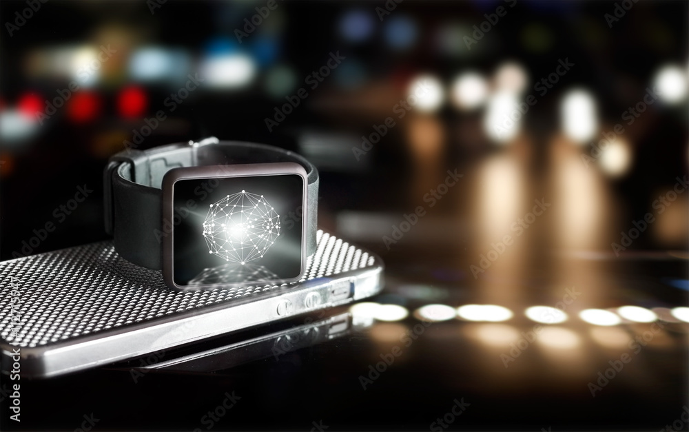 Poster Abstract circle global customer network connection on smart watch