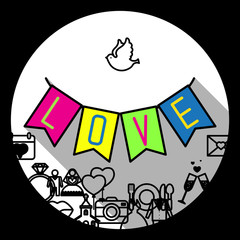 Cute bunting flag with letters love. Vector illustration