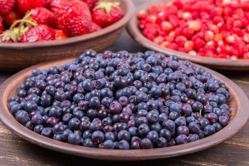 Fresh strawberries and blueberries , wild berry.
