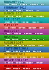 Colored striped calendar 2017