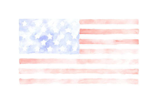 Watercolor USA Flag isolated on white background. The USA patriotic background.