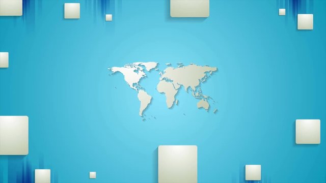 Blue tech motion design with world map and squares. Video animation Ultra HD 4K 3840x2160